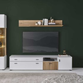 Modernes Wohnzimmer Regal Saladd in Wildeichefarben 150 cm breit – Ansicht 8