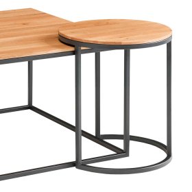 Wohnzimmertisch Set Jamy aus Asteiche Massivholz mit Metallgestell (zweiteilig) – Ansicht 3