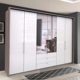 Kombi Ankleideschrank Yunidra 3 türig mit Spiegel und Schubladen modern – Ansicht 2