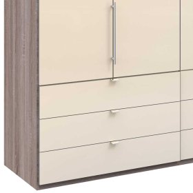 Gleittüren Schrank Javon mit sechs Schubladen in Creme und Eiche Trüffelfarben – Ansicht 4