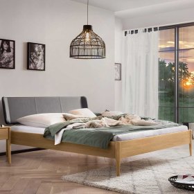 Doppelbett mit Polsterkopfteil Stufania aus Eiche Massivholz hell geölt – Ansicht 2