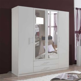 Weißer Kleiderschrank Lyra mit Spiegeltüren und zwei Schubladen – Ansicht 2