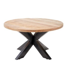 Runder Couchtisch Emrico aus Mangobaum Massivholz mit Metall Vierfußgestell – Ansicht 1