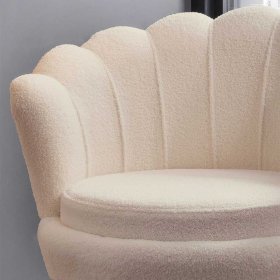 Retrostil Muschelsessel Pocatino in Cremefarben und Gold aus Boucle und Metall – Ansicht 6