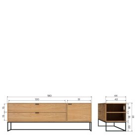 TV Board Ortava mit zwei Schubladen und einer Tür – Ansicht 9