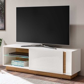 TV Board Franvos im Skandi Design in Weiß und Wildeiche Optik – Ansicht 2