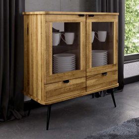 Wohnzimmer Schrank Clantica aus Wildeiche Massivholz mit Glastüren – Ansicht 3