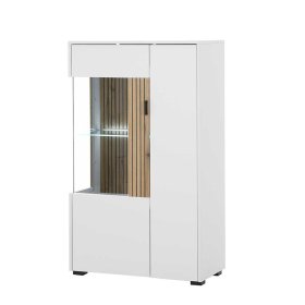 Highboard Vitrine Saladd in Weiß und Wildeichefarben – Ansicht 1