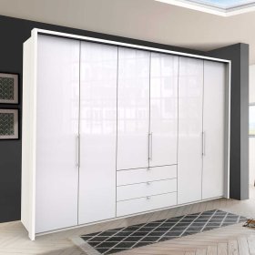 Weißer großer Kleiderschrank Grinzia mit Falttüren – Ansicht 2