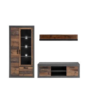 Wohnwand Frondito in Dunkelgrau und Altholz Optik 250 cm breit (dreiteilig) – Ansicht 1