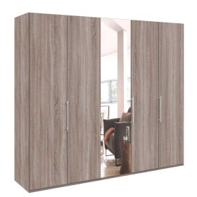 3 türiger Spiegel Kleiderschrank Vasilio in Eiche Trüffelfarben modern – Ansicht 1