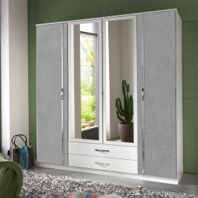 Drehtürenkleiderschrank Punjab in Beton Optik Lichtgrau und Weiß – Ansicht 2
