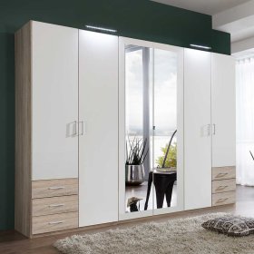 XL Kleiderschrank 6-türig Agnesco in Eiche Sägerau und Weiß – Ansicht 2