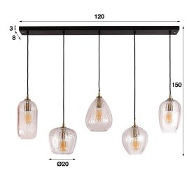 Glas Hängeleuchte Marzias im Vintage Look 120 cm breit – Ansicht 8