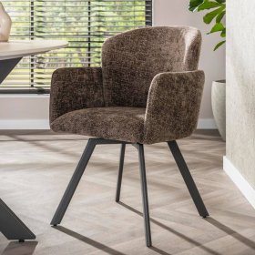 Esszimmerarmlehnstuhl Verona in Braun aus Chenillegewebe (2er Set) – Ansicht 2