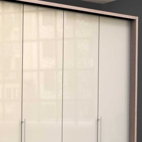 Moderner Falttüren Kleiderschrank Codumenta mit neun Schubladen glasbeschichtet – Ansicht 5
