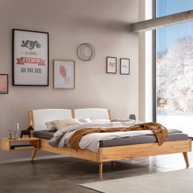Wildbuche Massivholz Doppel Bett Saloons mit Polster in Weiß – Ansicht 2