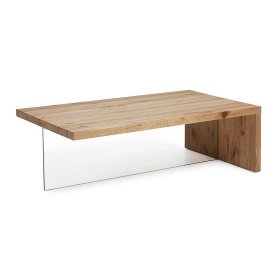 Sofatisch Focsani aus Eiche Massivholz mit Glaswange – Ansicht 1