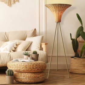 Wohnzimmerlampe Kozuke aus Rattan und Metall in Beige und Messingfarben – Ansicht 3