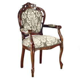 Barockstil Armlehnstuhl Daltiana mit Ornament Webstoff in Creme und Taupe – Ansicht 2