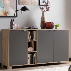 Modernes Sideboard Ron in Dunkelgrau und Eiche hell – Ansicht 2