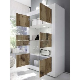 Wohnzimmervitrine Yuelva 102 cm breit in Weiß und Holzoptik verwittert – Ansicht 3