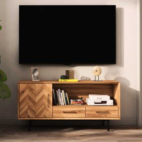 TV Unterschrank Yalley im Skandi Design aus Wildeiche Massivholz und Stahl – Ansicht 2