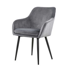Samt Polsterstuhl Eckomy in Grau im Retro Design – Ansicht 1