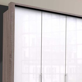 Gleittüren Ankleideschrank Yunidra mit acht Schubladen glasbeschichtet – Ansicht 5