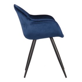 Samt Esszimmer Polsterstuhl Set Lagacina in Blau mit Armlehnen (2er Set) – Ansicht 3