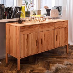Massivholz Sideboard Artjes mit drei Schubladen und Drehtüren – Ansicht 3