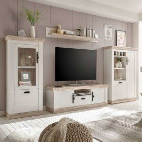TV Wohnwand Flurencina im Landhaus Design in Weiß Pinie (vierteilig) – Ansicht 2