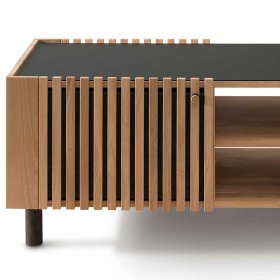 Skandi Design Wohnzimmer Tisch Prozatur aus Wildeiche Massivholz mit Glasplatte – Ansicht 4