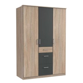 Schlafzimmerschrank Nurana in Eiche Sägerau und Dunkelgrau – Ansicht 2