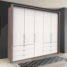 Kombi Schlafzimmerschrank Rarian in Weiß Eiche Trüffelfarben modern – Ansicht 2