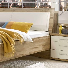 Doppelbett Arivana in Eiche mit Polsterkopfteil in Weiß – Ansicht 4