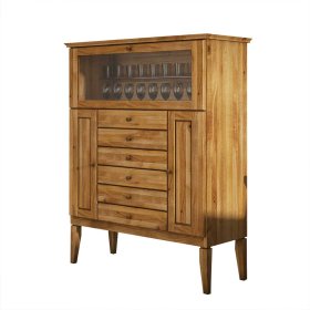 Highboard Tyvoria aus Wildeiche Massivholz mit Glasklappe – Ansicht 1