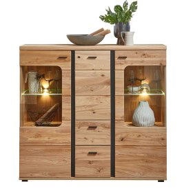 Highboard Sebetino mit LED Beleuchtung und zwei Glasböden – Ansicht 2