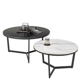 Wohnzimmer Tische Yuri in Schwarz und Weiß mit Keramikplatten (zweiteilig) – Ansicht 2