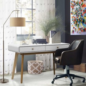 Designschreibtisch Zedias im Skandi Design in Weiß – Ansicht 2