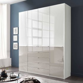 Bicolor Kleiderschrank Latina Front glasbeschichtet mit fünf Schubladen – Ansicht 2
