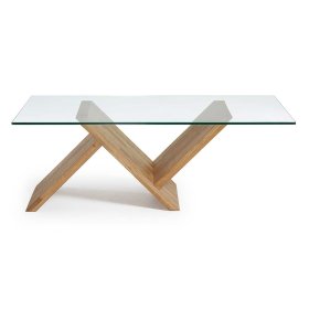 Design Couchtisch Uzyna aus Eiche Massivholz mit Glasplatte – Ansicht 2