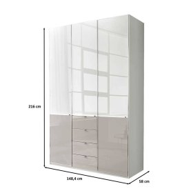 Design Schlafzimmerschrank Latina Front glasbeschichtet mit vier Schubladen – Ansicht 9