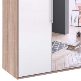 Premium Schlafzimmerschrank Andryas in Weiß und Eiche Sägerau mit Spiegel – Ansicht 4