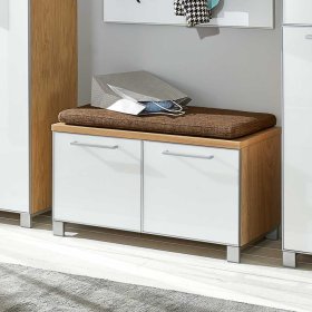 Garderobenbank Luoretta in Eiche Bianco mit Weißglas – Ansicht 3