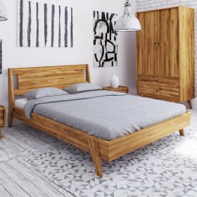 Holz Doppelbett Carilla aus Wildeiche Massivholz im Retro Design – Ansicht 2