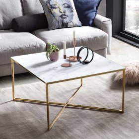 Retro Glasstisch Contraston in Weiß und Goldfarben quadratisch – Ansicht 3