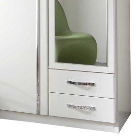 Weißer Jugendkleiderschrank Alkatar mit Spiegeltür und zwei Schubladen – Ansicht 4