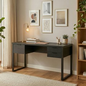Schreibtisch Reymon in Schwarz mit Bügelgestell – Ansicht 2