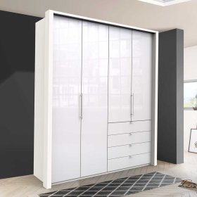 Design Kleiderschrank Grinzia in Weiß Glas beschichtet mit Falttüren – Ansicht 2